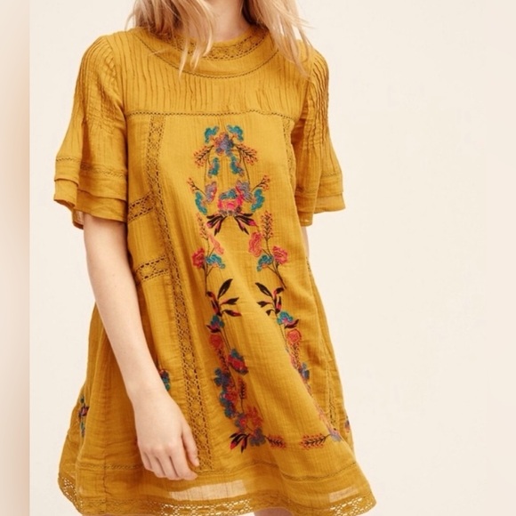 Free People | Women’s Amber Glow Victorian Embroidered mini dress, lined, size S - Picture 14 of 15
